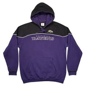 Baltimore Ravens NFL Black Purple Embroidered Logo Pullover Hoodie Mens Large